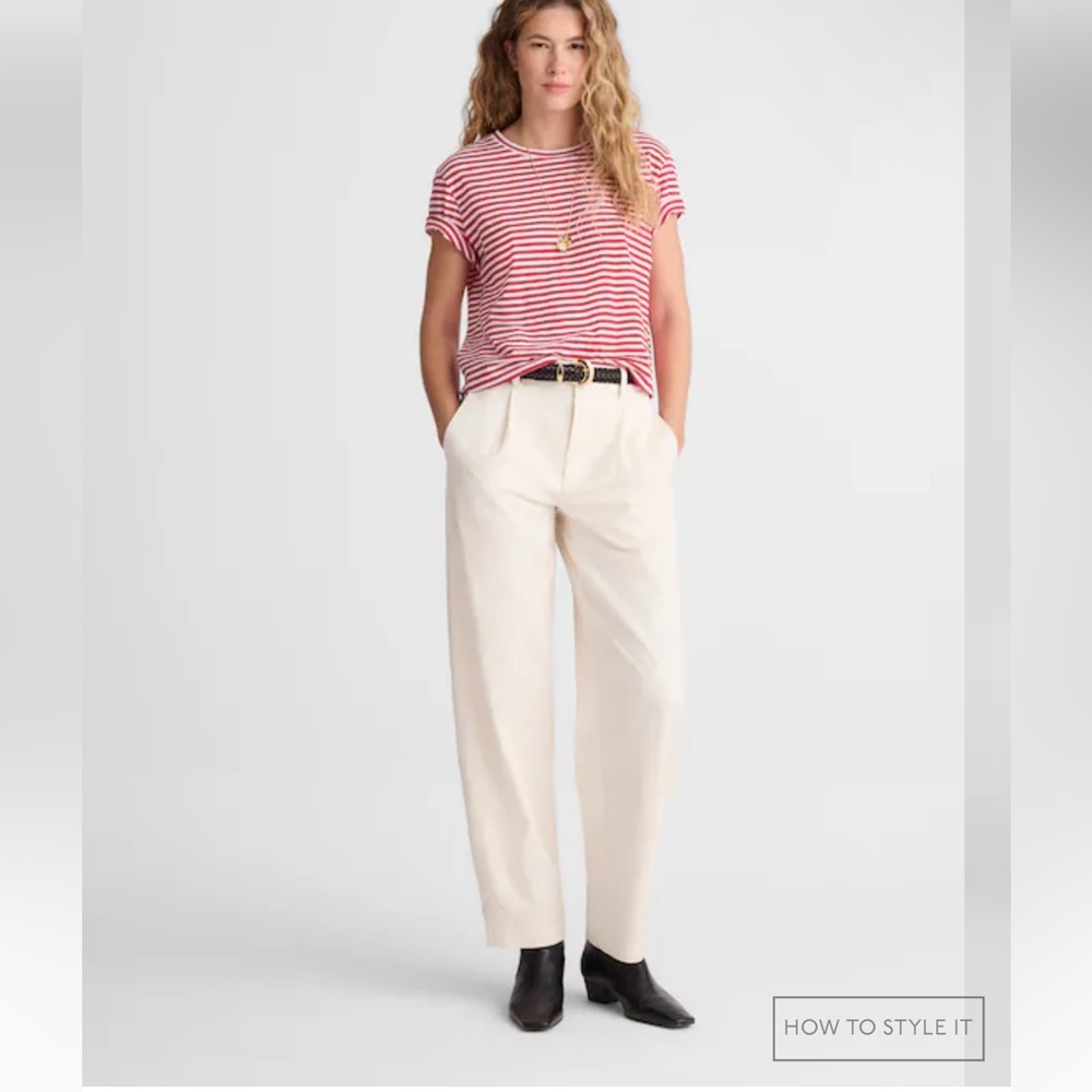 New The Barrel-Leg Pant in Drapey twill color is vintage ivory